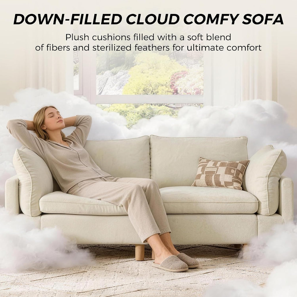 CHITA 127' Super Large Sectional Couches for Living Room, Modular Cloud Couch Sectional Sofa, Premium Fabric Couches, Down Filled, High Density Foam, Chenille in Cream, 5 Seat U Shaped