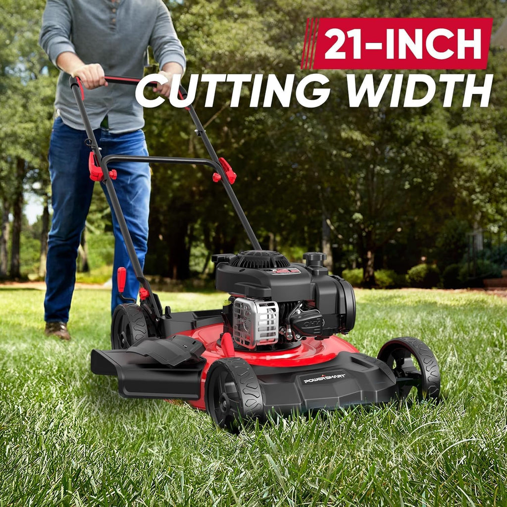 PowerSmart Push Lawn Mower, 21' Mower with B&S 125cc Engine, 2-in-1 Mulching and Side Discharge, Corded Push Lawn Mowers for Garden Yard