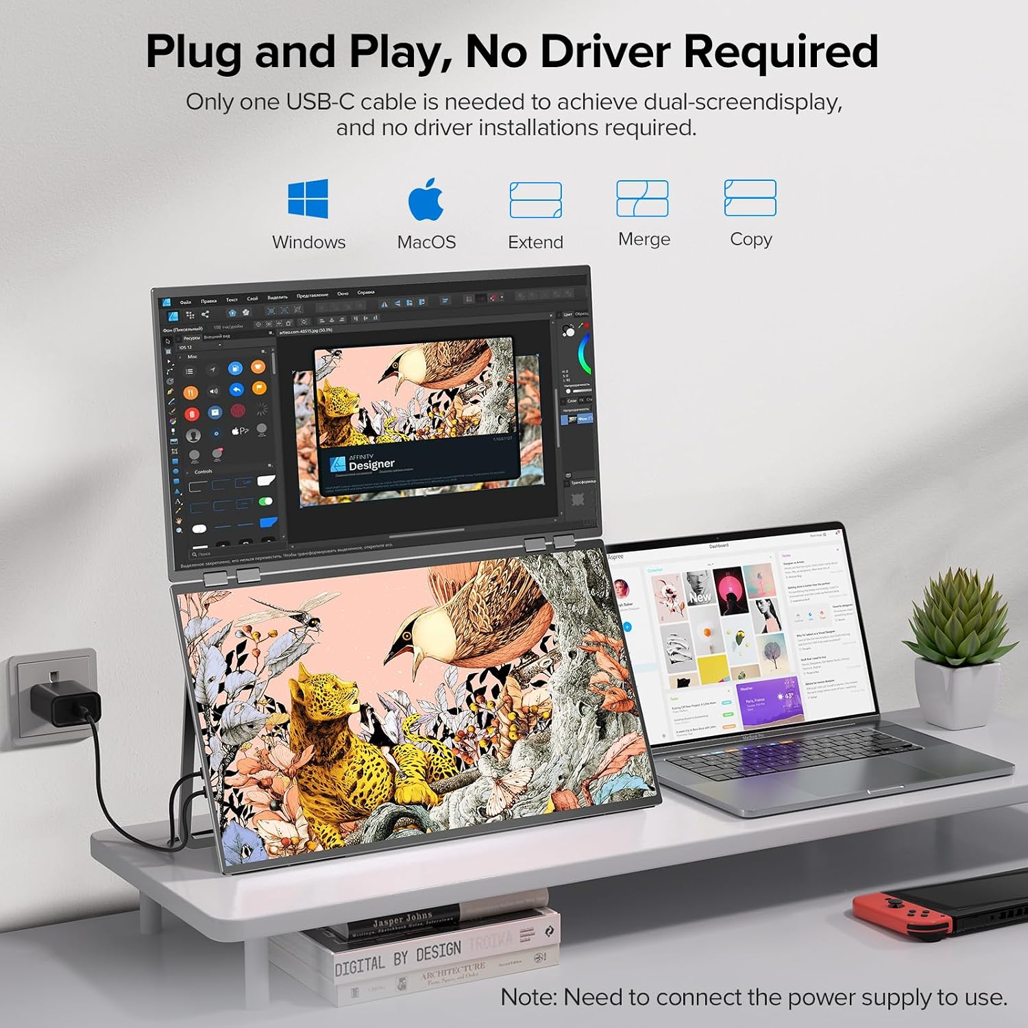UPERFECT Delta 23.8' 100Hz Portable Dual Monitor for Laptop Screen Extender, 1080P HDR 360° Folding Stacked Triple Monitor with Stand & VESA for Laptop PC Phone Game Console (No Driver Needed)