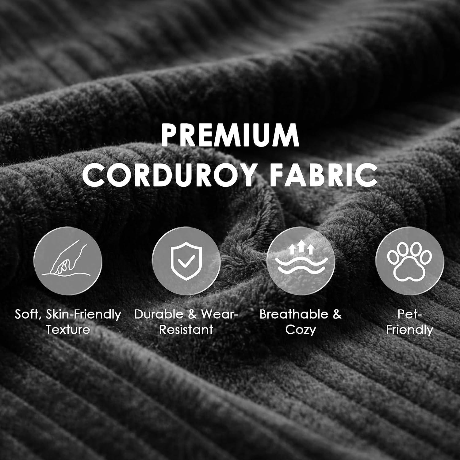 Modular Sectional Sofa Couches, 96' L-Shaped Cloud Boneless Couch with Right Chaise Lounge & Side Pockets for Living Room | No Assembly Required | Corduroy Fabric, Black