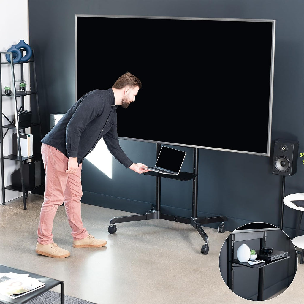 VIVO Mobile TV Cart for 55 to 100 inch Screens up to 165 lbs, LCD LED OLED 4K Smart Flat and Curved Panels, Rolling Stand with Laptop DVD Shelf, Locking Wheels, Max VESA 800x600, Black, STAND-TV100E