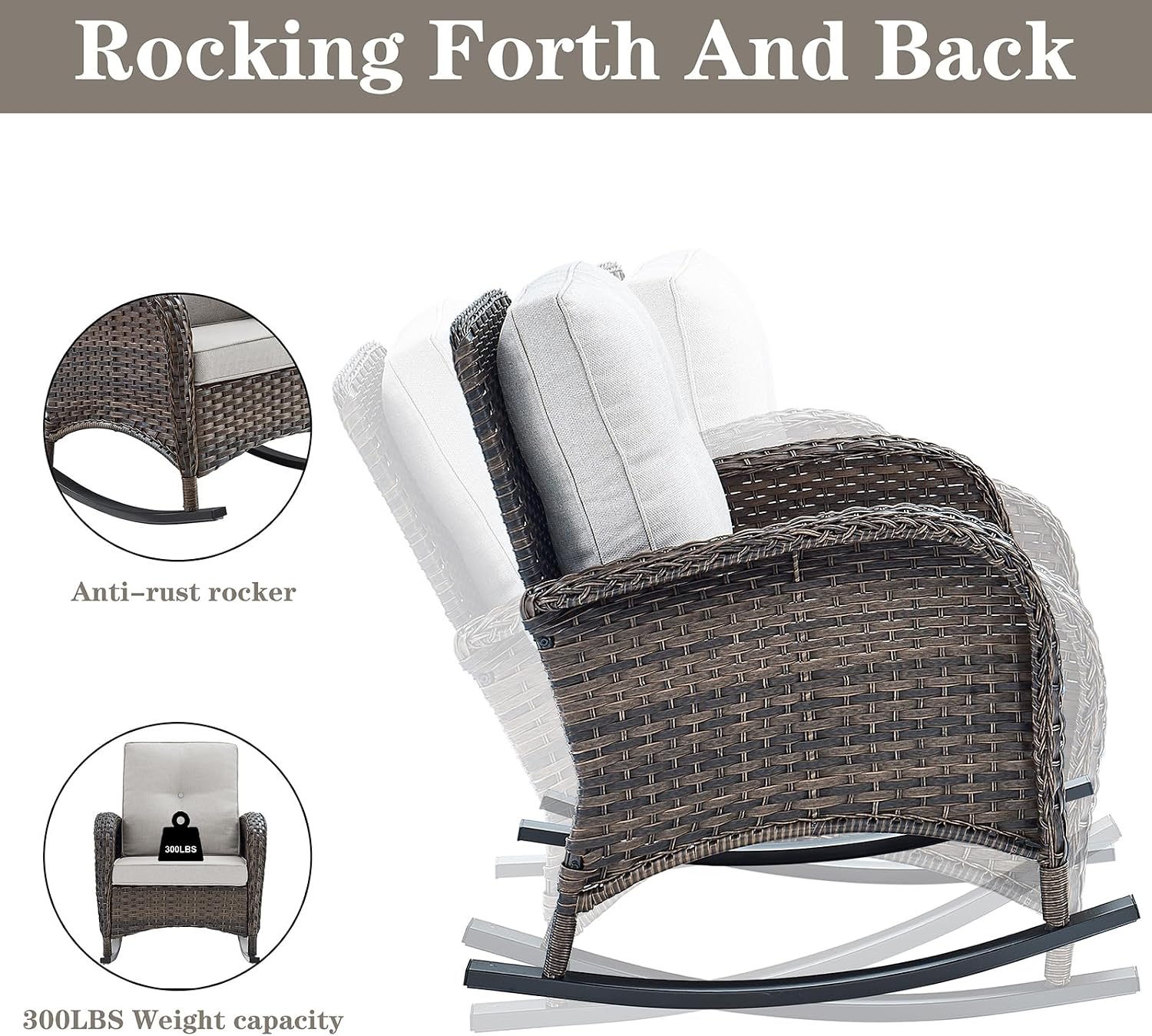 Belord Patio Wicker Furniture with Rocking Chairs Loveseat, 5 Piece Rattan Furniture Outdoor Table and Rocking Chairs Set for Patio Deck Porch Backyard Brwon/Beige