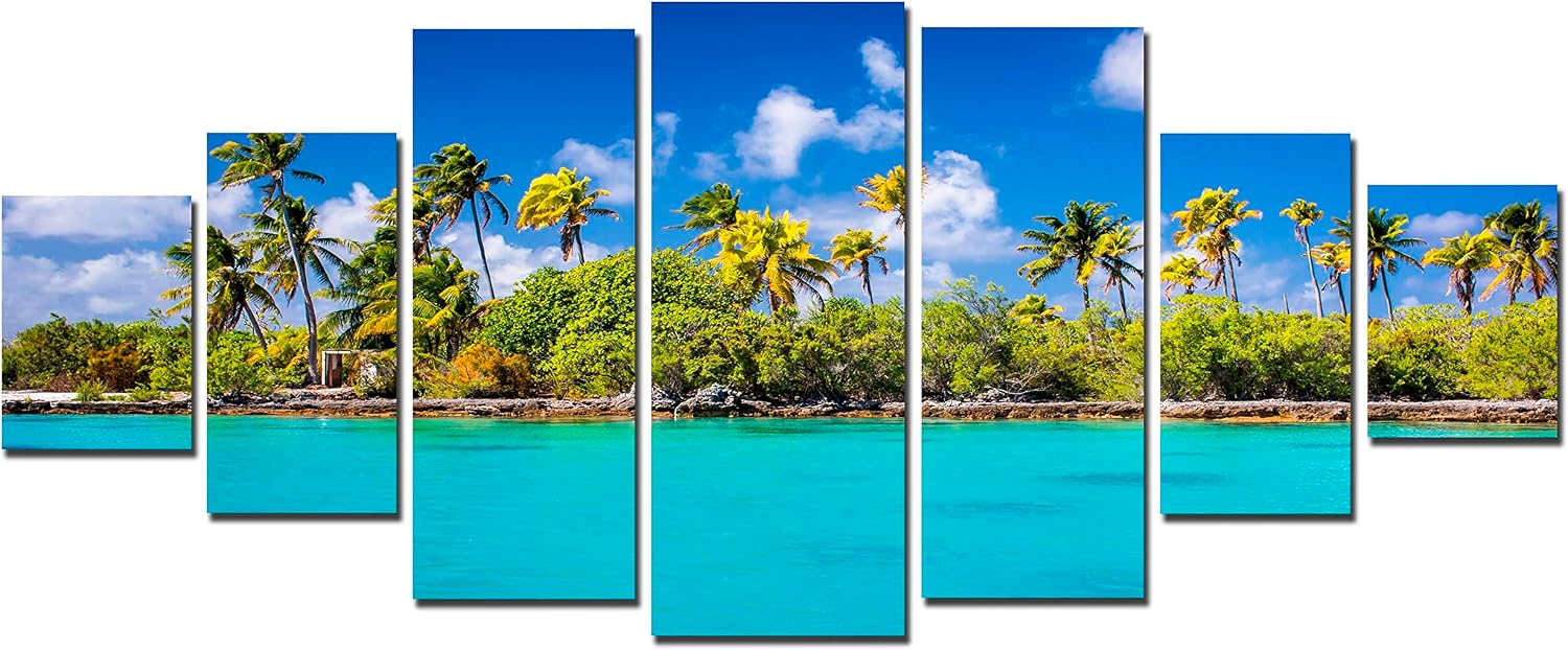 Startonight Huge Canvas Wall Art - Sunny Beach - Large Framed Set of 7 40' x 95'