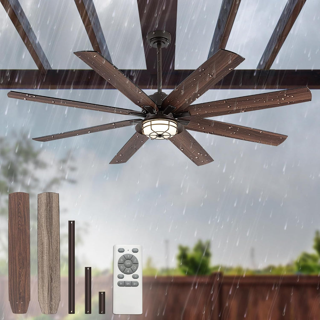 72 Inch Outdoor Ceiling Fan with Light and Remote, Waterproof Patio Ceiling Fans, Black Large Indoor/Outdoor Farmhouse Ceiling Fan for Gazebo Pergola Porch, 3CCT Dimmable LED, Reversible DC Motor