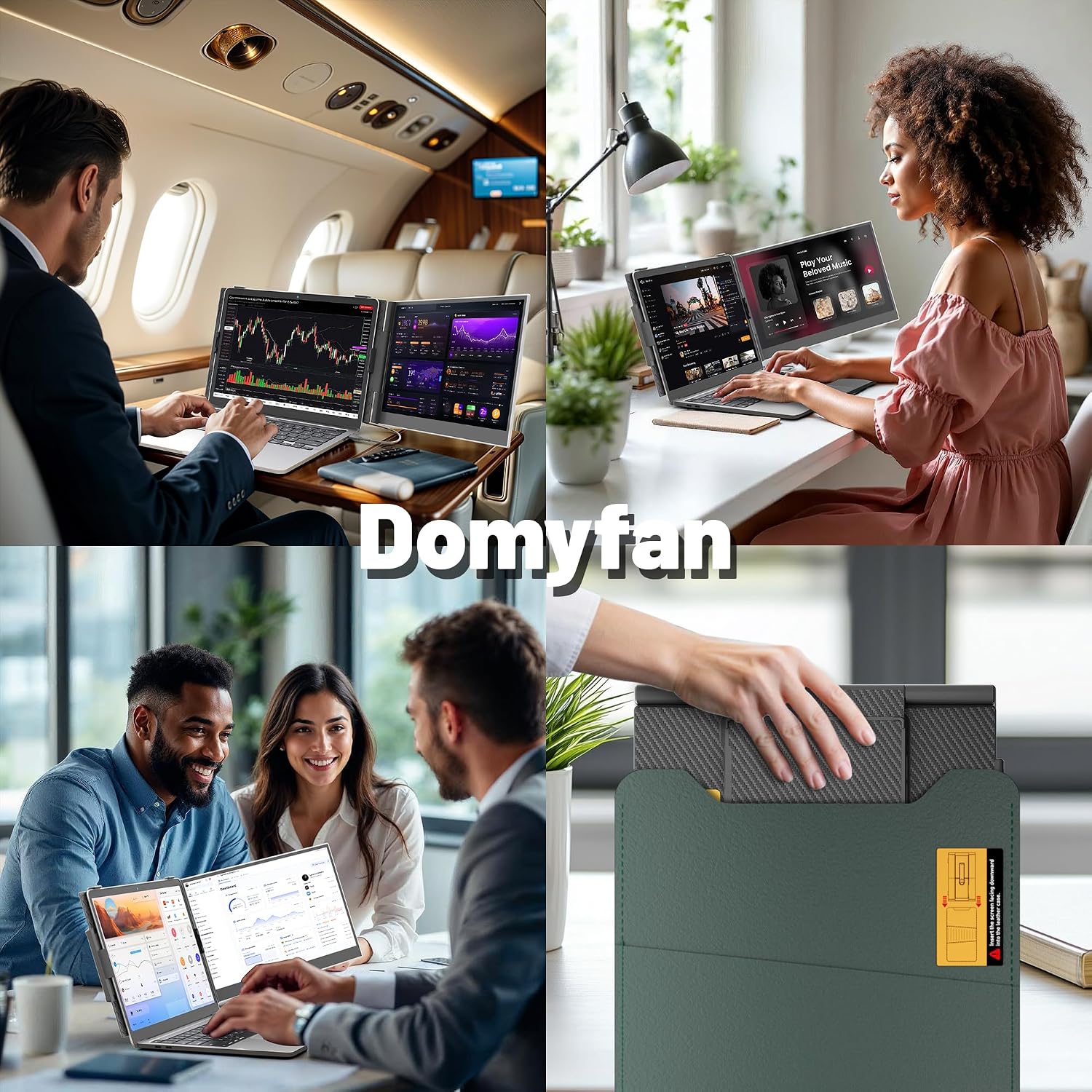 domyfan 14' Laptop Screen Extender, Ultra-Thin Portable Dual Laptop Monitor Extender with FHD 1080P IPS Display, Plug & Play via HDMI/USB-A/Type-C for 13-17' Laptops, Works with Windows/Mac/Android