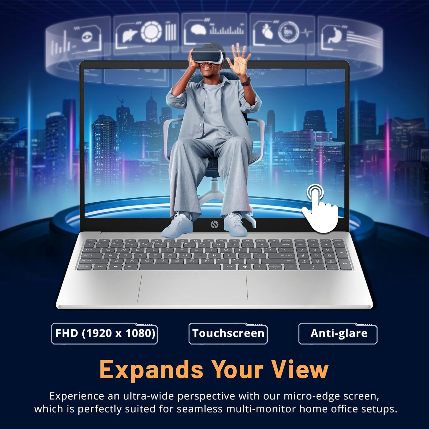 HP 15.6' FHD Touchscreen Laptop, Intel i7-1355U, 16GB RAM, 1.5TB Storage(512GB SSD+1TB Docking Station Set), Intel Iris Xe Graphics, Number Pad, 720p HD Camera, Wi-Fi 6, Win11 Pro, Silver