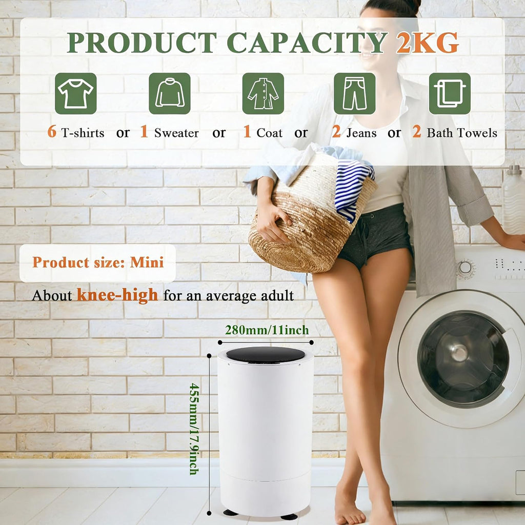 Compact Electric Spin Dryer 110V, Portable Mini Laundry Dryer for Apartments, Schools, Dorms, RVs, Camping