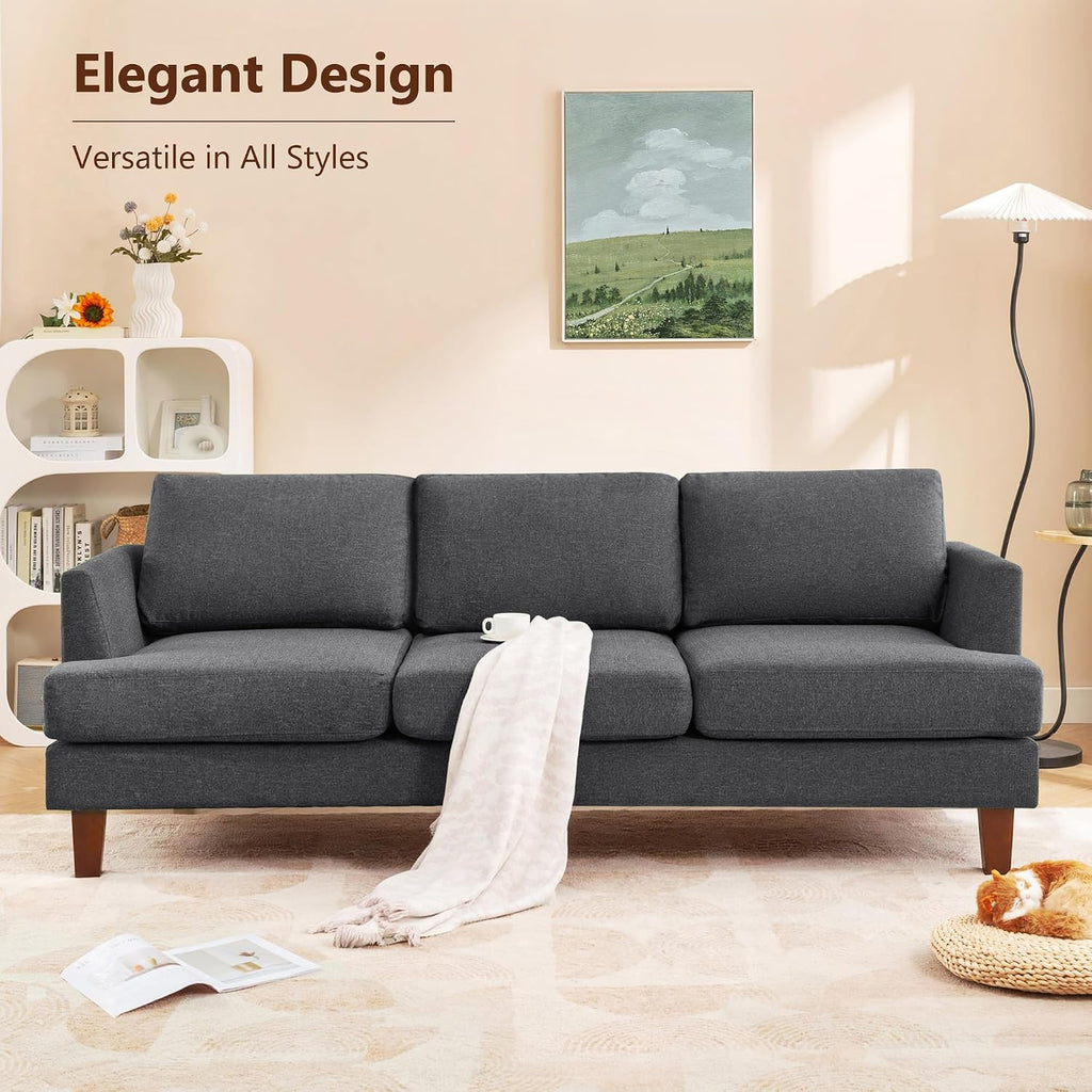 Busaurus 3 Seater Sofa Couch with Deep Seats, 89' Mid Century Modern Upholstered Sofa with Armrests, Comfy Couches for Living Room, Bedroom, Apartment and Office (Dark Grey)