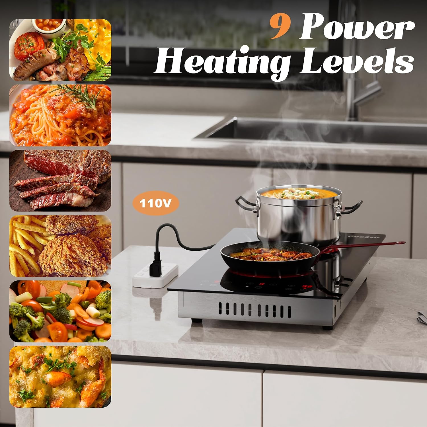2 Burner Electric Cooktop - 2000W 12 Inch Electric Stove Top Built-in & Countertop, 110V Portable Two Burner Electrical Cook Top with Safety Lock, 180-Min Timer, Touch Control, 110V Plug in