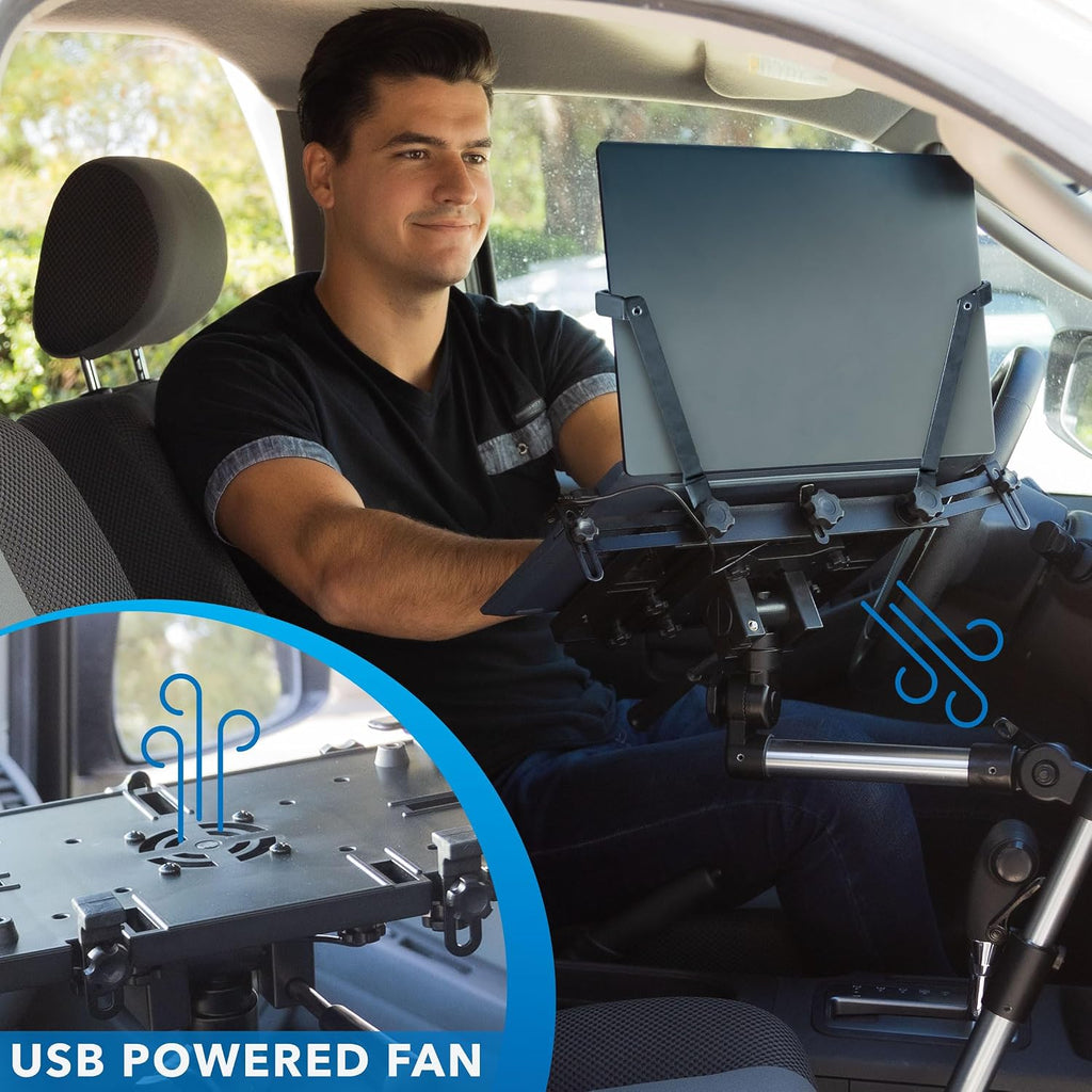 Mount-It! Car Laptop Mount, No-Drill Vehicle Laptop Stand for Vehicle & Truck, Full Motion Computer Holder for Cars Vans SUVs, Adjustable Height 14–22.25', Fits Notebooks Up to 17' with Cooling Tray