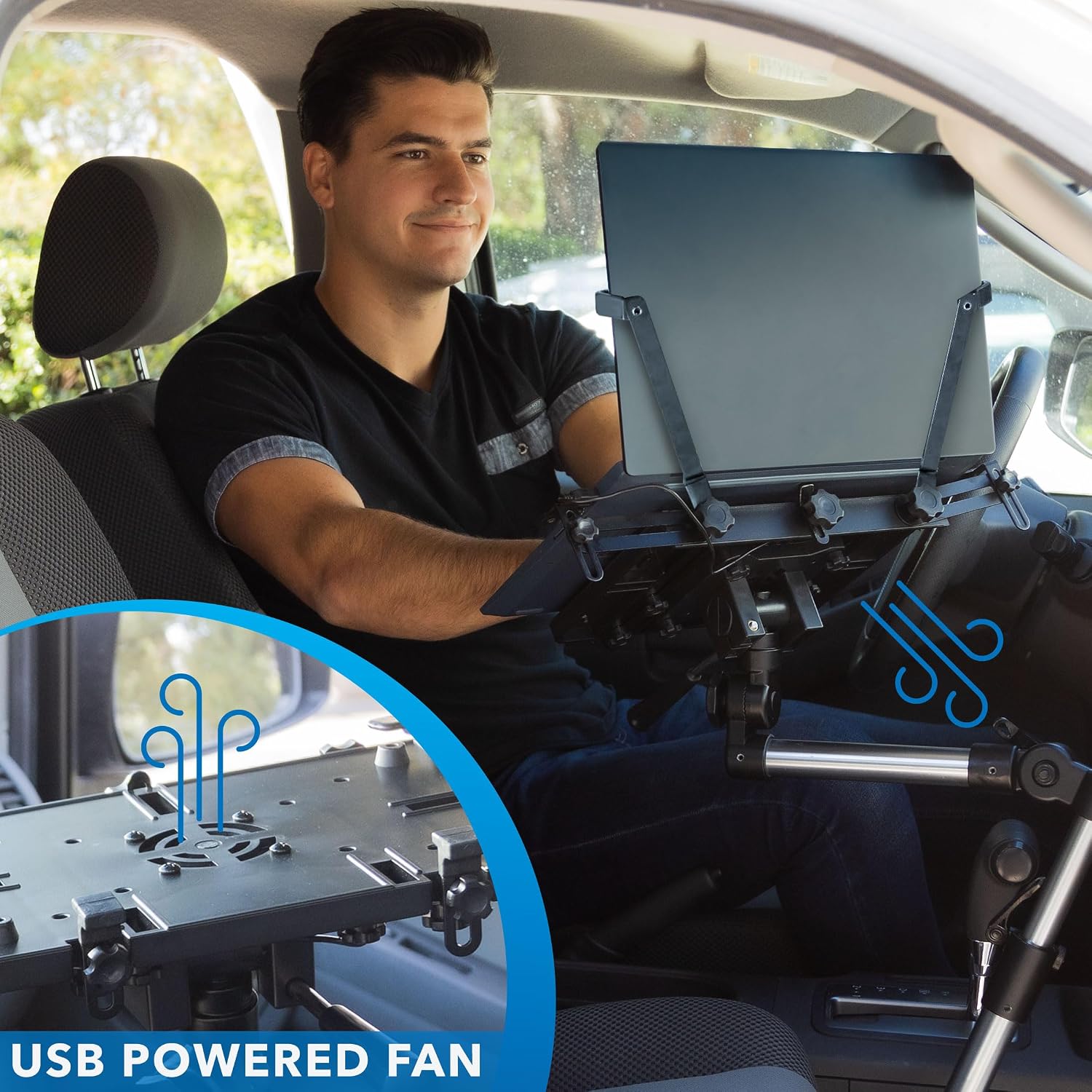 Mount-It! Car Laptop Mount, No-Drill Vehicle Laptop Stand for Vehicle & Truck, Full Motion Computer Holder for Cars Vans SUVs, Adjustable Height 14–22.25', Fits Notebooks Up to 17' with Cooling Tray