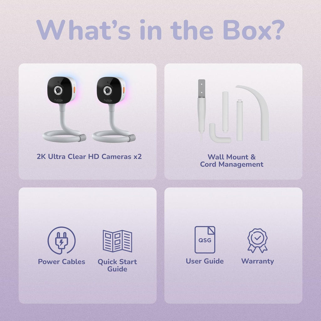 HUBBLE CONNECTED GoBaby AI Twin — 2 Baby Monitor Cameras w/Covered Face & Rollover Alert, True Cry Detection, Sleep Trainer & More — Twin 2K UHD Baby Camera Monitors w/Flexible Mount