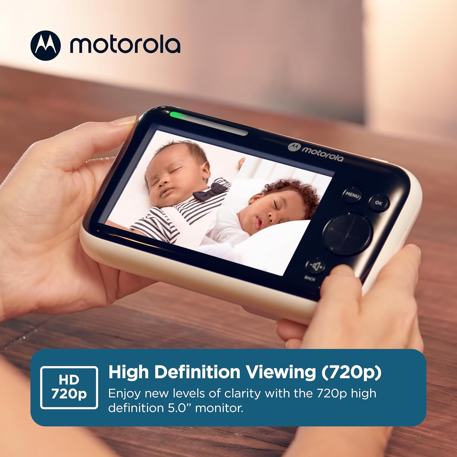 Motorola Nursery Video Baby Monitor with 2 Cameras, 5' Screen HD PIP1610, No WiFi, Wall Mount, Long Range, 2-Way Audio, Temperature Sensor, Motorized, Lullabies, PIP1610-2