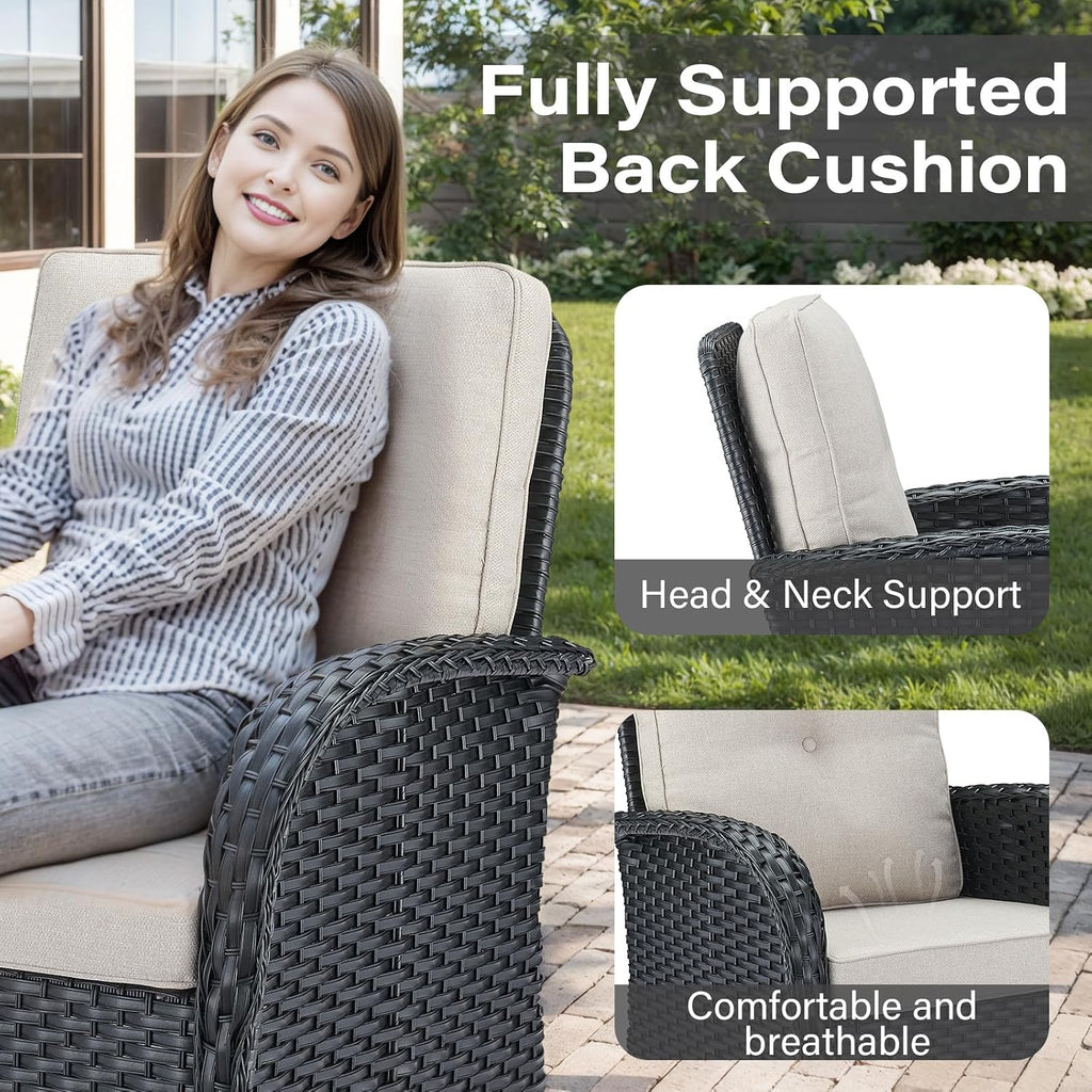 Belord 5 Pieces Patio Furniture Set with 50000 BTU Propane Fire Pit Table, All-Weather Patio Rocking Chairs, Loveseat Glider and Side Table for Outdoor Conversation Deck Backyard Poolside Black