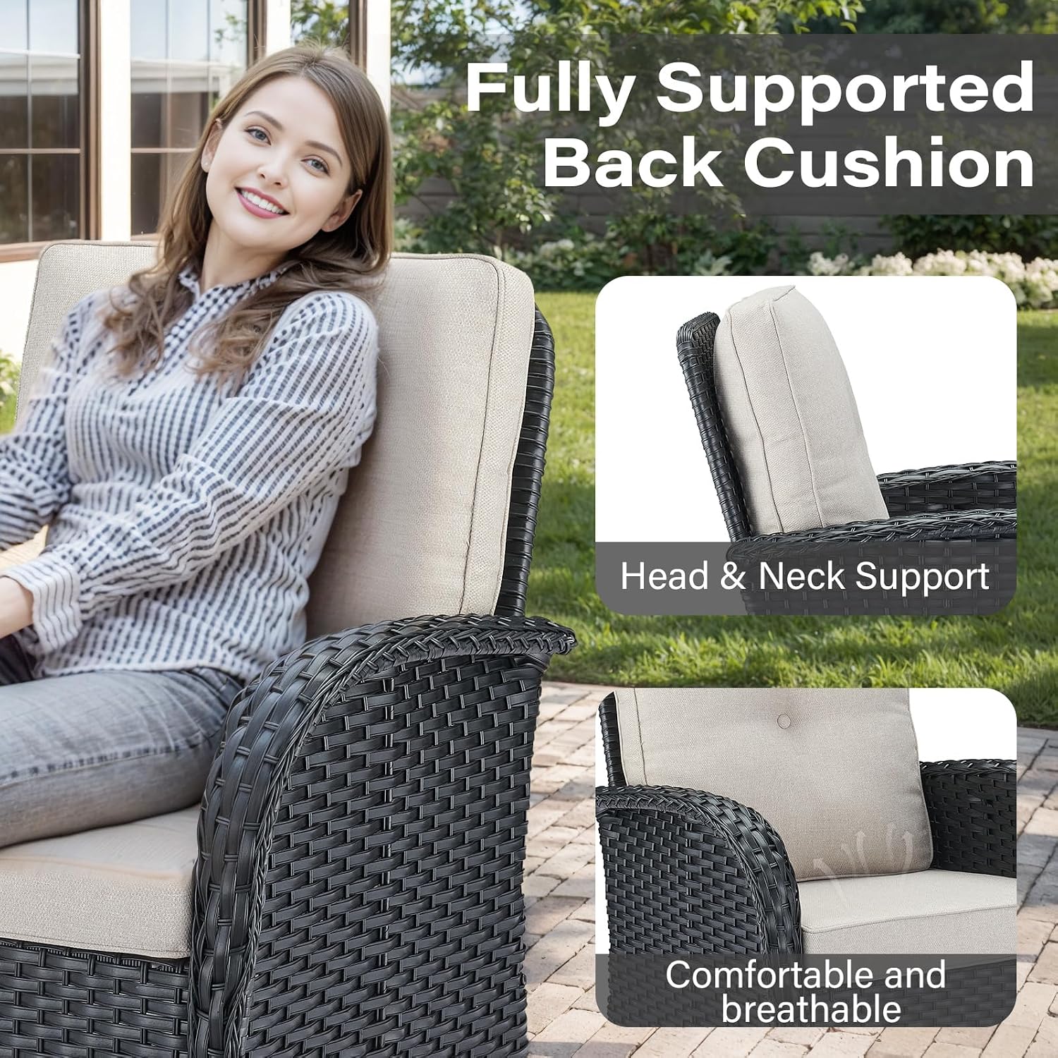 Belord 5 Pieces Patio Furniture Set with 50000 BTU Propane Fire Pit Table, All-Weather Patio Rocking Chairs, Loveseat Glider and Side Table for Outdoor Conversation Deck Backyard Poolside Black