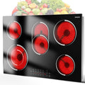 30 Inch Electric Cooktop - 30 Inches Electric Stove 8400W, 5 Burner Ceramic Stovetop Built-in(29.13'x19.3') with Metal Frame, 99 Mins Timer, Safety Lock, Dual Ring, 220V Hard Wired (No Plug)