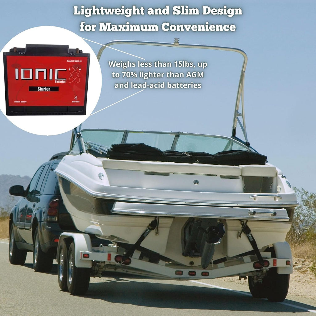 Ionic Lithium 12V 1400CA Marine Battery - Lightweight, Fast Charging LiFePO4 Battery with Bluetooth - IC-12V40-S9