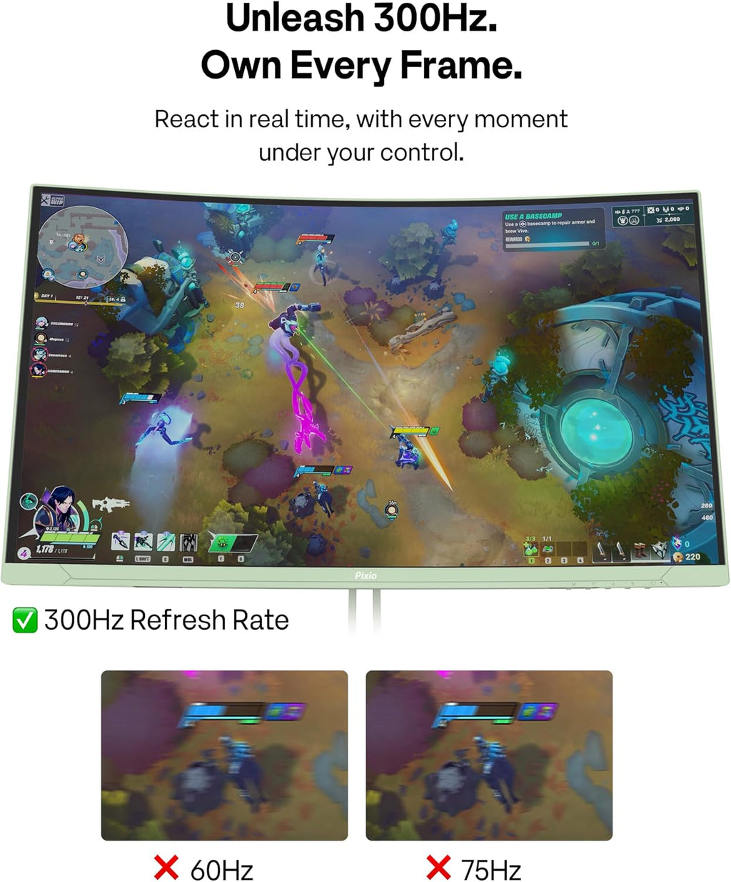 Pixio PXC279 Wave Mint Green 27 inch 300Hz Refresh Rate FHD 1080p Resolution 1650R Curved Fast VA Panel 1ms GTG Response Time Adaptive Sync HDR Curved Gaming Monitor