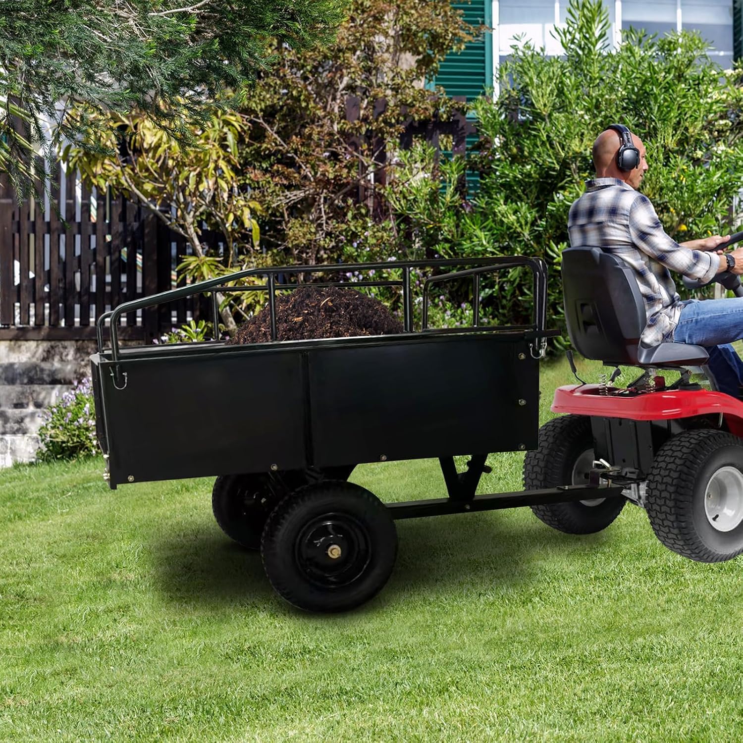 Garvee 750 LBS Utility Trailer, 15 Cubic Feet Heavy Duty Steel Dump Cart Garden Trailer with Removable Sides,Hand Pull or Foot Pedal Garden Dump Cart for ATV, UTV, Lawn Mowers and Tractors