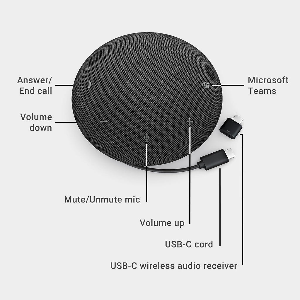 Dell Pro Plus Wireless Speakerphone - SL525 - USB-C, Zoom/Microsoft Teams Certified, Wired/Wireless, Bluetooth 5.3, Omni-Directional, AI-Based Noise Cancellation