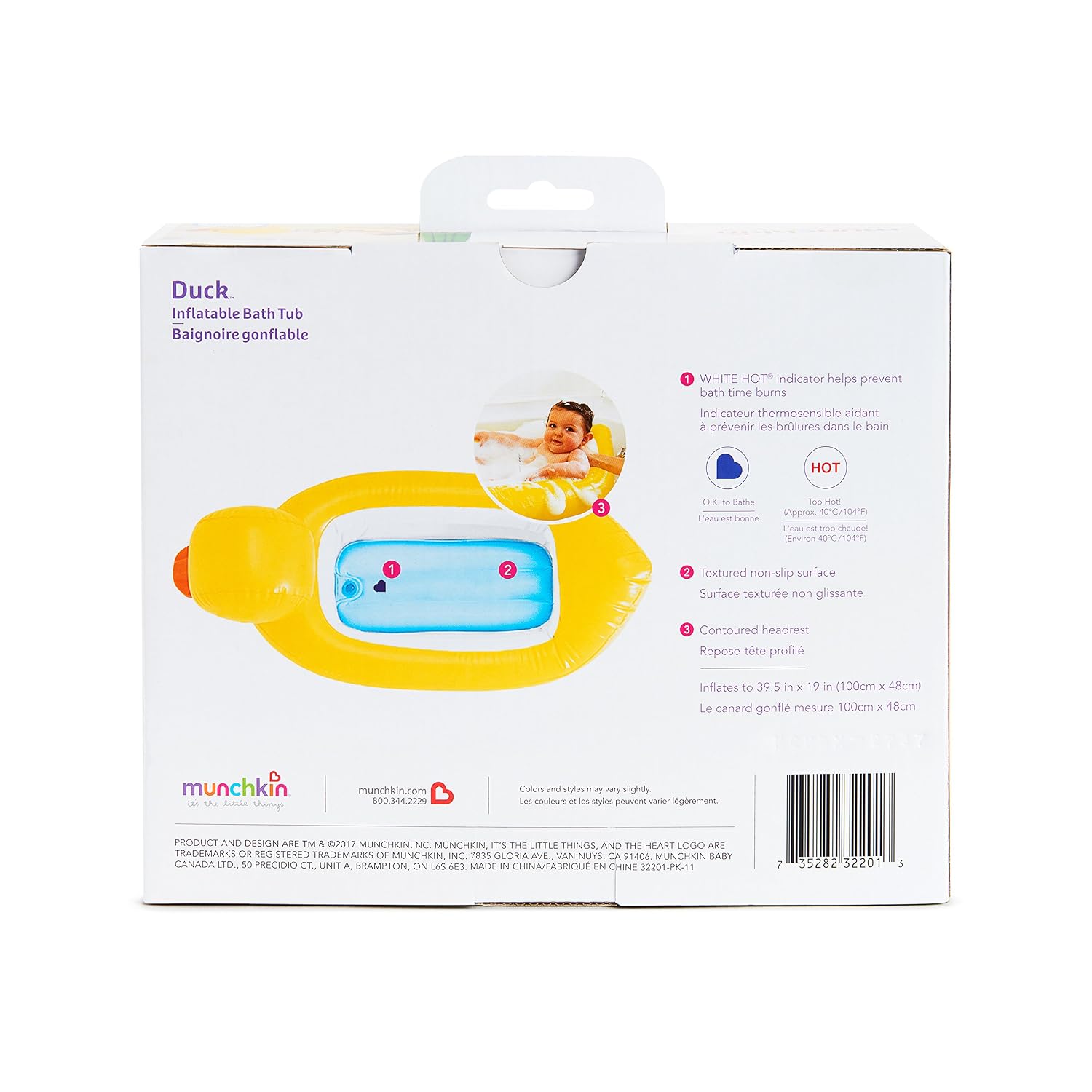 Munchkin Duck Inflatable Baby Bathtub for Babies 6-24 Months,White Hot Heat Alert,Great for Home or Travel,Classic Yellow Ducky,(Pack of 6)