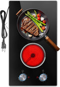 2 Burner Electric Cooktop, 12 Inch Electric Stove Top, 120V Stove Top Burner Knob Control, 2000W Countertop Stove with Timer, 9 Heating Levels, Overheat Protection, High-Temp Alarm Pladeca