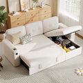 Luxanimarion 83'' Pull Out Sofa Bed, 2 in 1 Convertible Comfy Linen Couch with Storage Chaise & USB Charging, Modular Sleeper Sofa Couches for Living Room Apartment,Beige 1 PCS