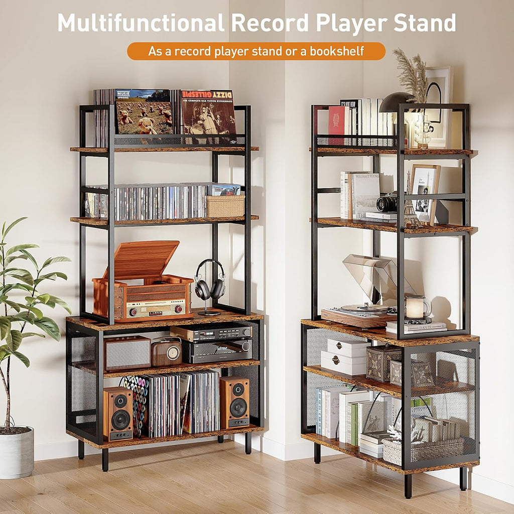 ikkle Record Player Stand with Vinyl Storage Shelf, 5-Tier Large Record Player Table with Storage Rack, Turntable Stand Vinyl Record Cabinet Organizer for Living Room Bedroom, Holds Up 400+ Albums