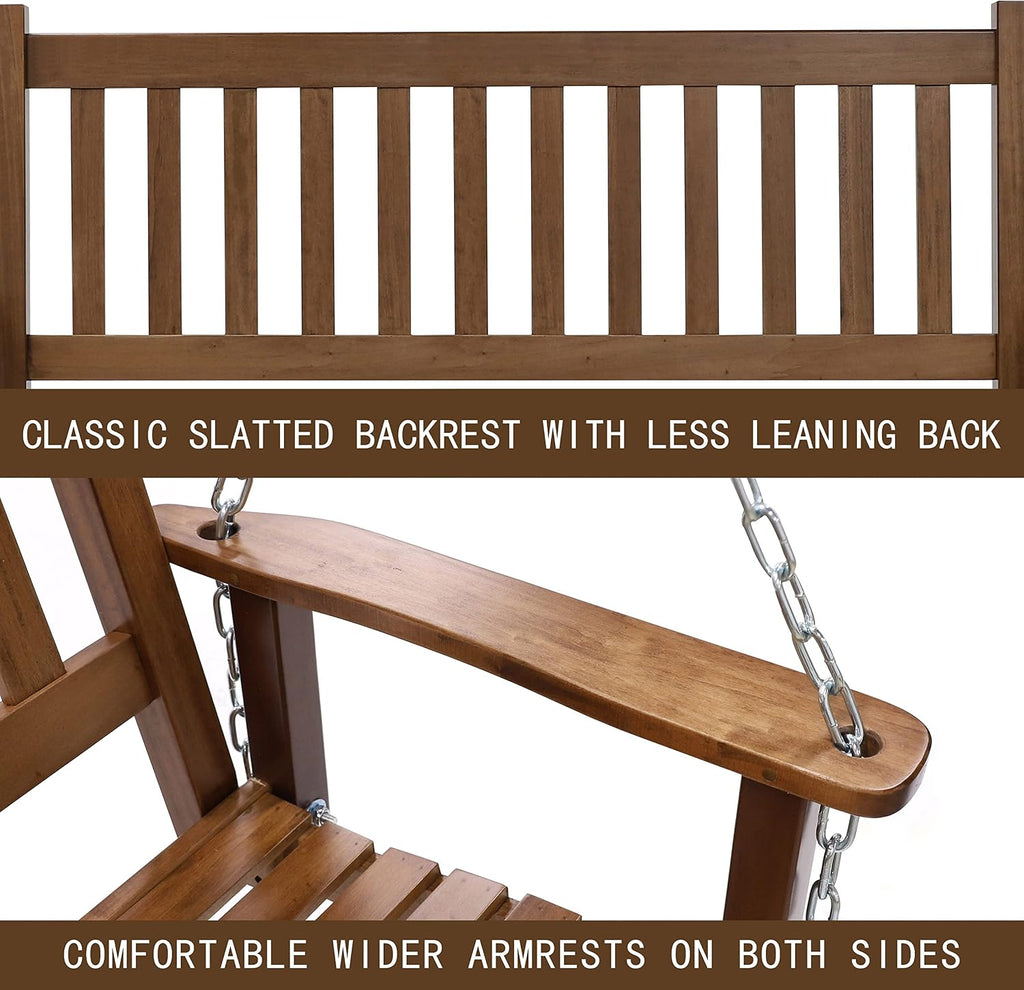 MUPATER Outdoor Patio Hanging Wooden Porch Swing 5FT with Chains, 3-Person Heavy Duty Swing Bench for Garden and Backyard, Wood Brown