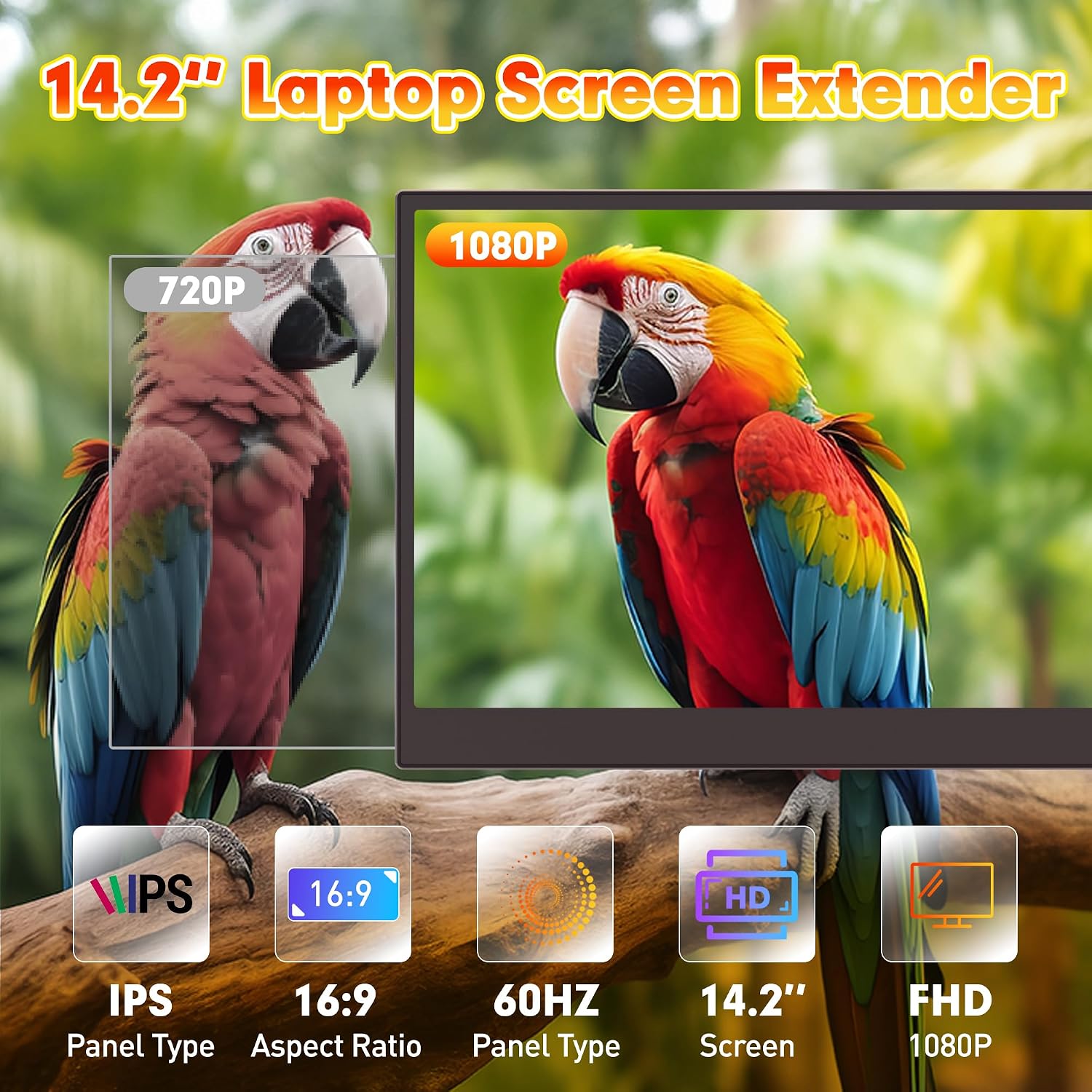 One Cable Connection Laptop Screen Extender Monitor Portable, Ultra Thin 14.2' 1080P FHD Lightweight Triple Screen,Fit for 13-17' Laptop, Plug & Play Compatiable with Win/Mac/Chrome/Android/Switch