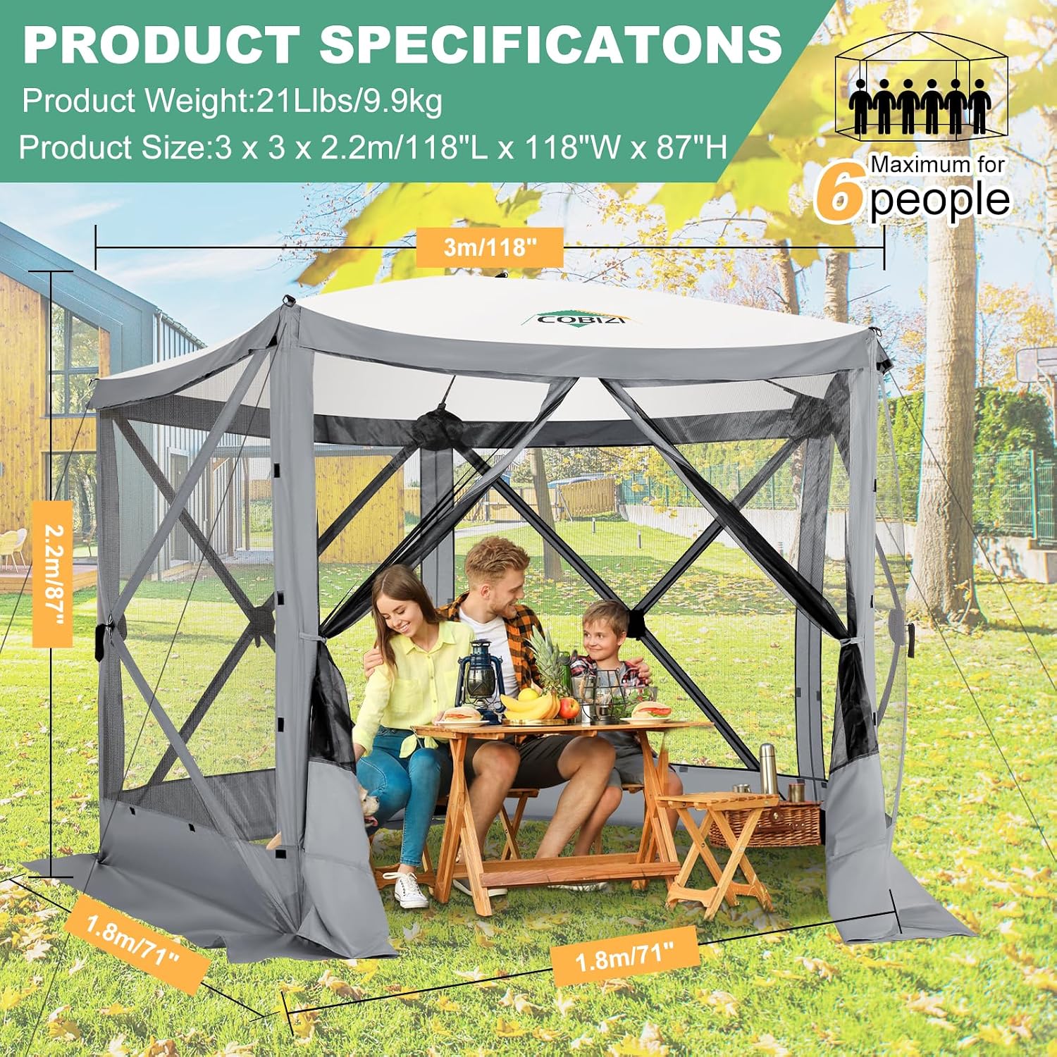 COBIZI 10x10 FT Pop up Gazebo, Popup Canopy Tent, Screened in Gazebos, Waterproof Portable Outdoor Small Screen Tents Sun Shelter,carpas para Patio for Camping, Garden and Backyard,Grey