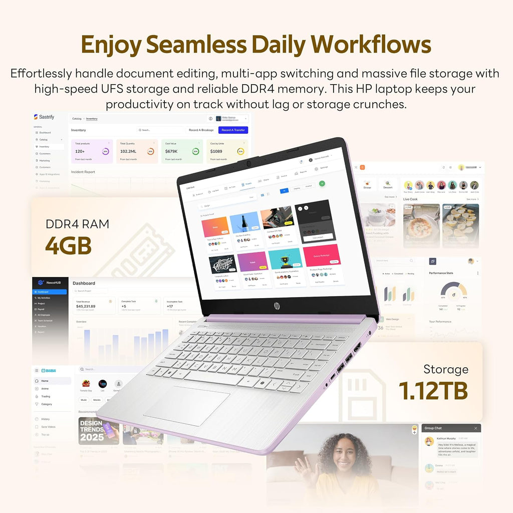 HP Stream 14' Laptop with AI Copilot, Flagship for Students & Business, 13th Gen Intel 4-Core, 4GB RAM, 1.12TB Storage (128GB UFS + 1TB Docking Station), Office 365 1-Year, Win 11 S, Silver