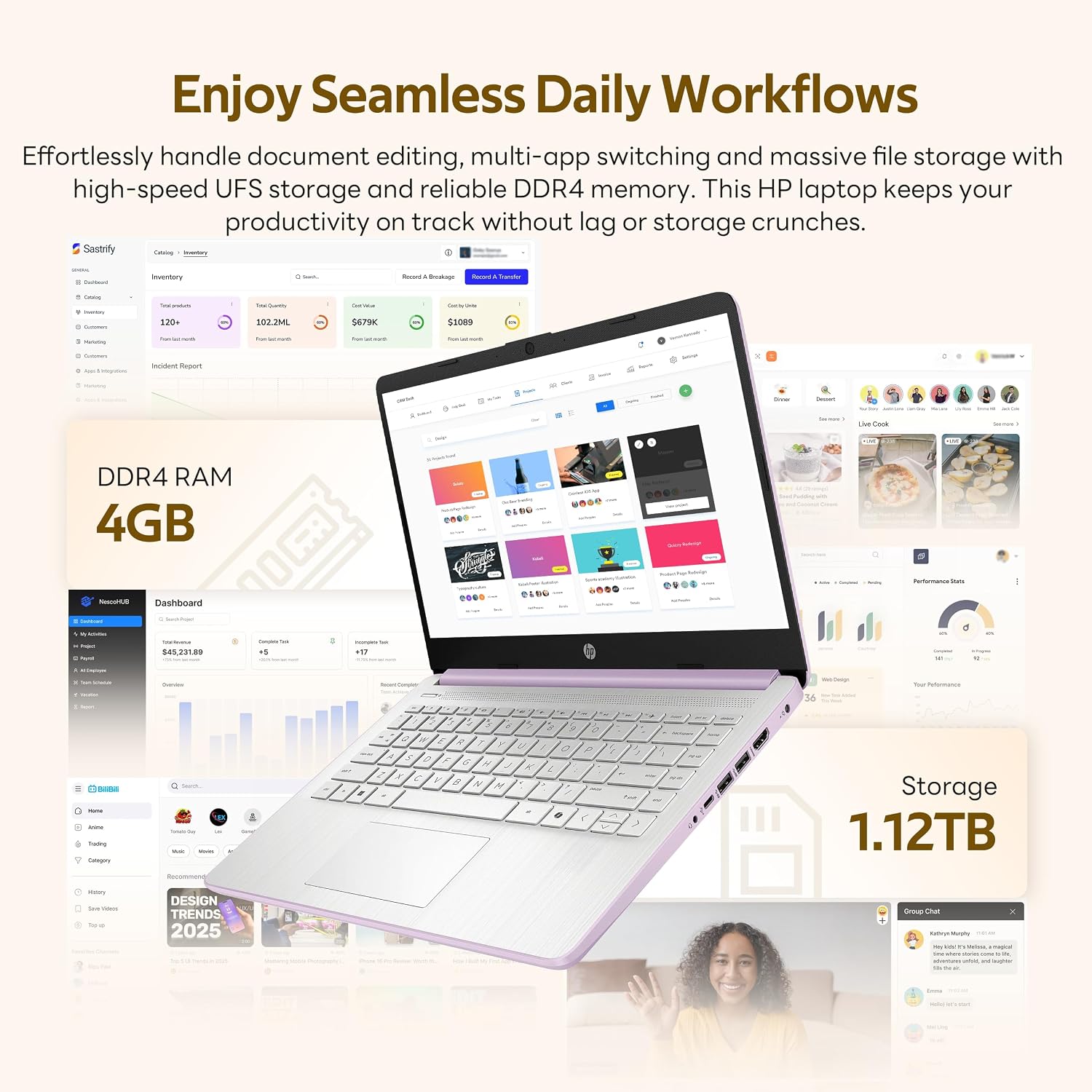 HP Stream 14' Laptop with AI Copilot, Flagship for Students & Business, 13th Gen Intel 4-Core, 4GB RAM, 1.12TB Storage (128GB UFS + 1TB Docking Station), Office 365 1-Year, Win 11 S, Silver