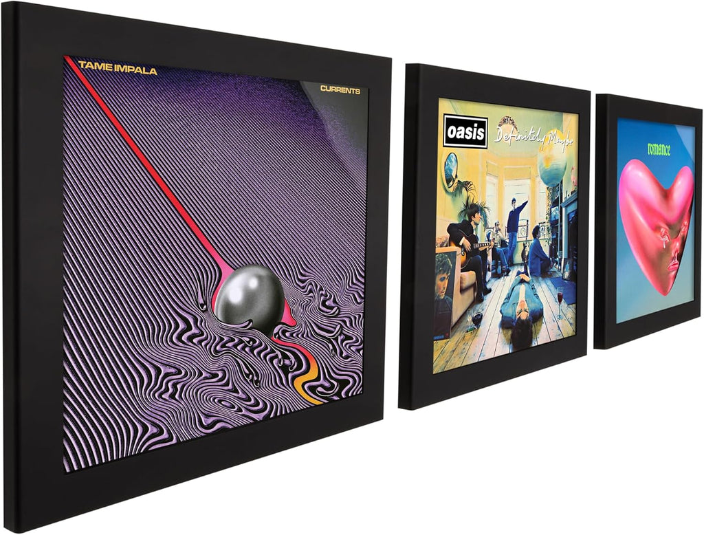 Art Vinyl Play & Display 12″ Vinyl Record Frame, Pack of 3 – UV-Resistant Wall-Mount LP Frames, Front-Loading Record Holders & Album Display, Black