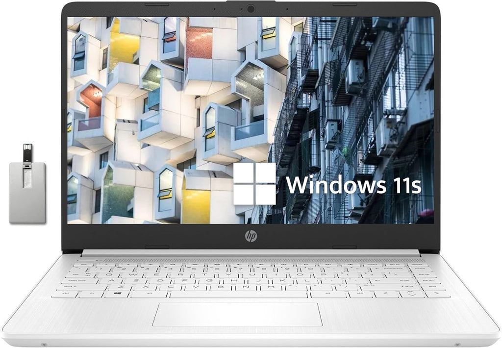 HP Premium 14' Stream HD Laptop, Intel Celeron N4120 CPU, 8GB RAM, 64GB eMMC, Webcam, Intel UHD Graphics, Bluetooth, WiFi, HDMI, Windows 11s, White, 32GB Hotface USB Card (Renewed)
