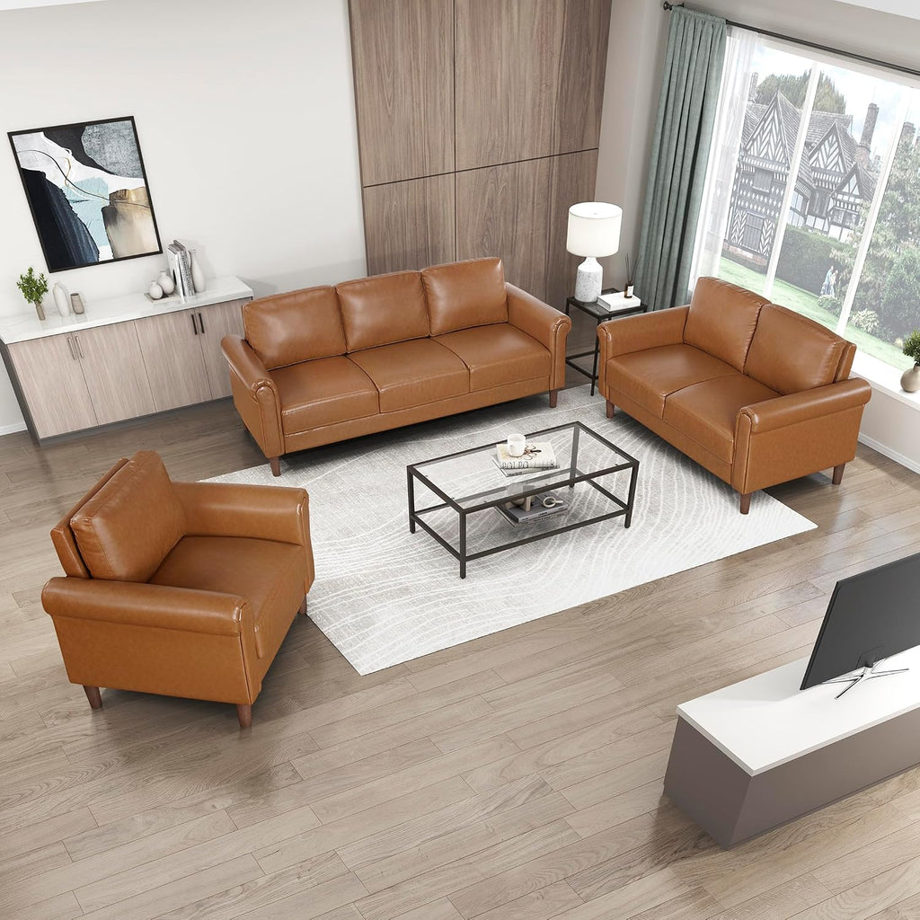 Lexicon 35' W Living Room Accent Chair, Faux Leather Upholstered Armchair with Rolled Armrest for Bedroom/Office/Waiting Room, Single Sofa Chair, Brown