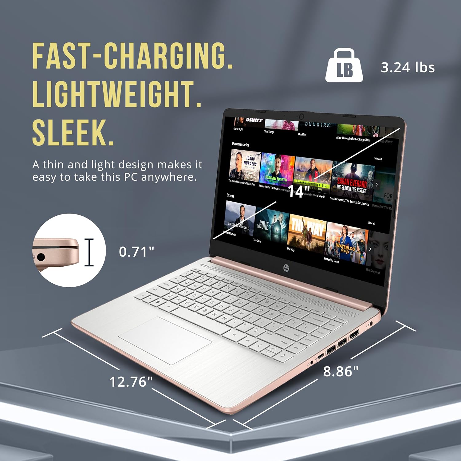 HP Stream 14' HD BrightView Laptop, Intel Processor N150, 8GB RAM, 128GB eMMC, Intel UHD Graphics, 720p Camera, Wi-Fi, 1 Year Office 365, Win 11 S, Gold