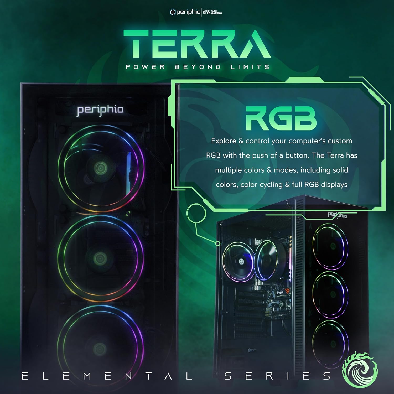 Periphio Terra Gaming PC, AMD Ryzen 5 5600GT up to 4.6 GHz with Radeon Vega 7 Graphics, 16GB RAM, 1TB NVMe SSD, WiFi, Windows 11 Desktop Computer, Black, 1080p PC Gaming, RGB Keyboard + Mouse Bundle