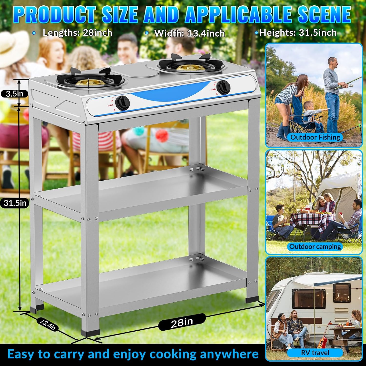 2 Burner Propane Gas Stove,19000BTU Portable Gas Stove with Support Leg Stand and Adapter Auto Ignition Camping Stove,propane burner for RV, Apartment, Outdoor Cooking