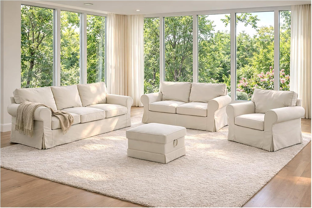 Heavy Duty UPPLAND (Not EKTORP) Sofa Cover Replacement Compatible with IKEA UPPLAND 3 Seat Sofa, Loveseat, Armchair, Sectional Corner, or Footstool Slipcover Only (Uppland 2 Polyester Beige)