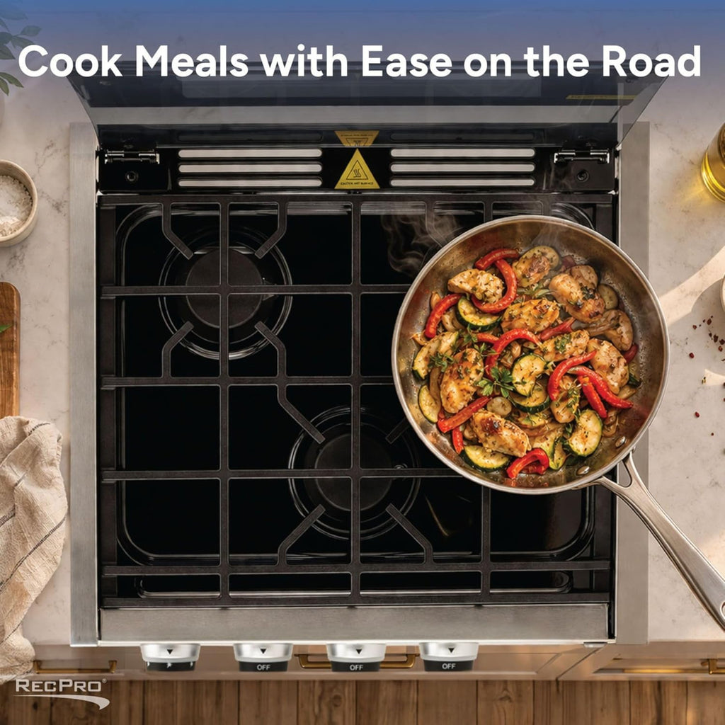 RecPro RV Built In Gas Cooktop | 2 Burner or 3 Burner | RV Cooktop Stove | 6,500 and 8,000 BTU Burners | Cover Included (3 Burner Black)