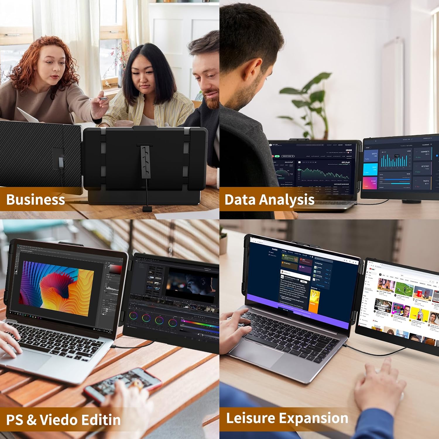 Laptop Screen Extender - 14' FHD 1080P IPS Portable Computer Monitor for Laptops, Dual Screen Travel Monitor for Laptops 13-17' with USB-C/HDMI Port, Plug & Play for Windows/Mac/Android/Switch/PS