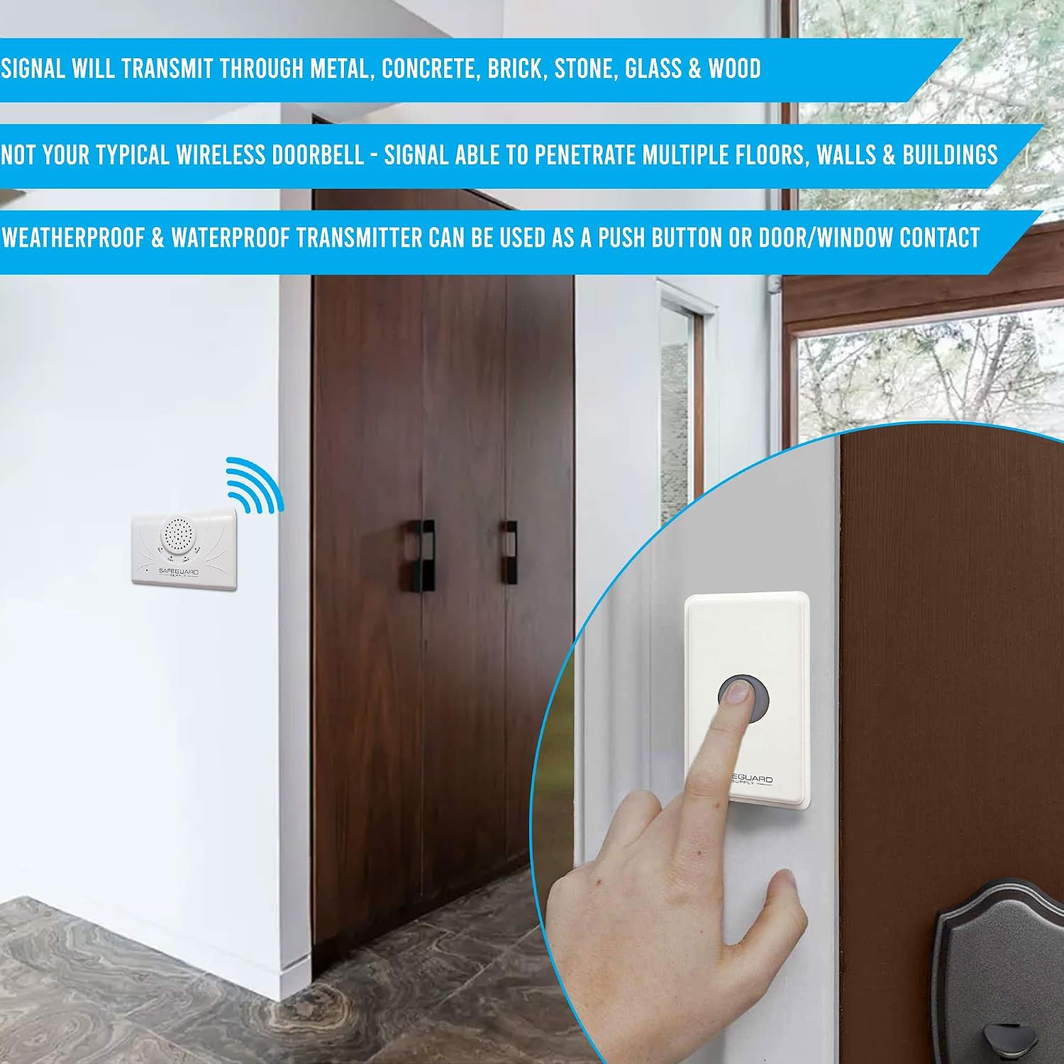 Long Range Wireless Doorbell for Business and Home - ERA-UTDCR 4000 ft Range - Heavy Duty Weatherproof Push Button or Magnetic Door Contact Transmitter