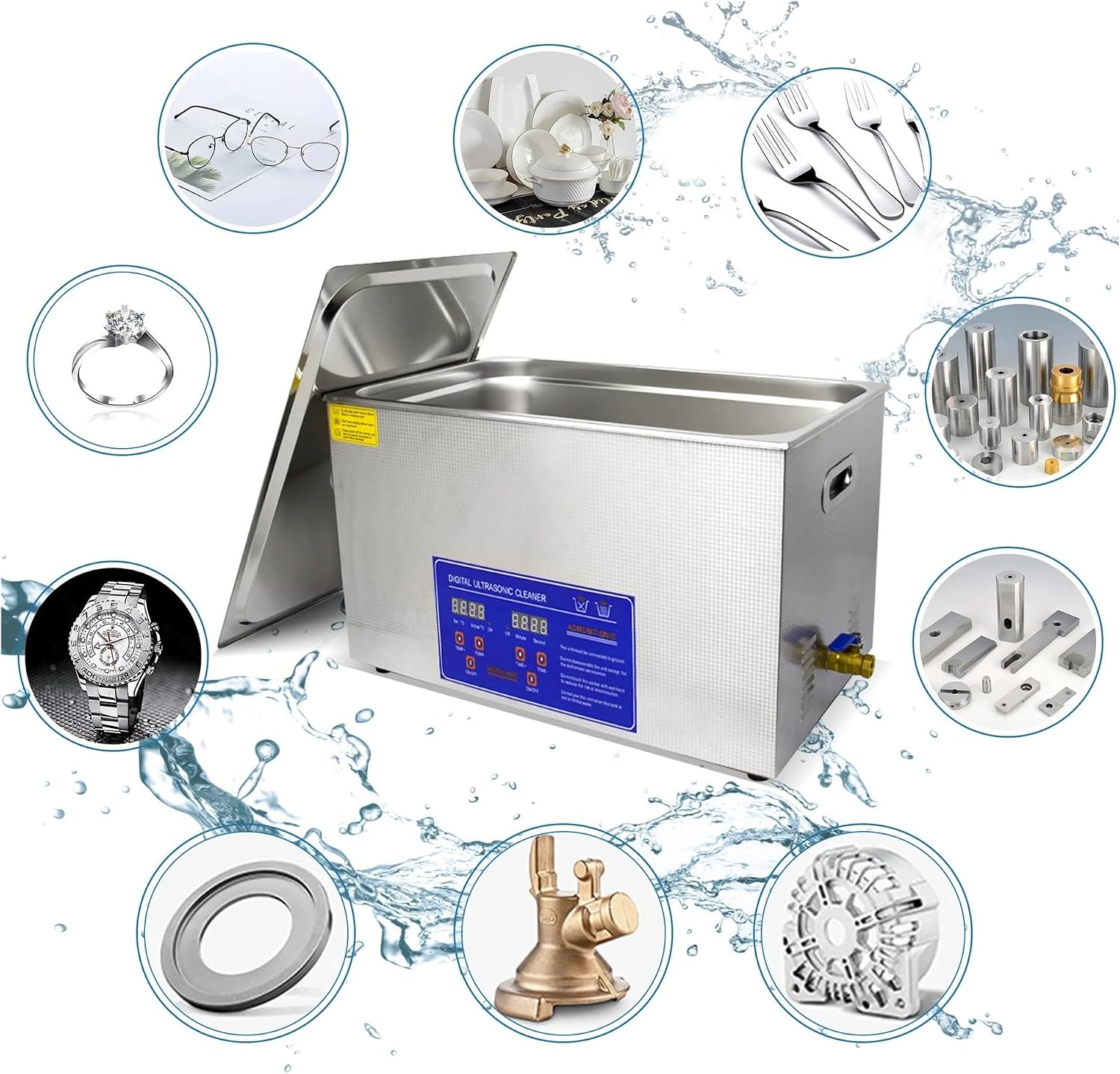 2/3/6/10/15/30L Ultrasonic Cleaner with Digital Timer and Heater, Stainless Steel, Ultrasonic Washing Machine Home Appliance (2L)