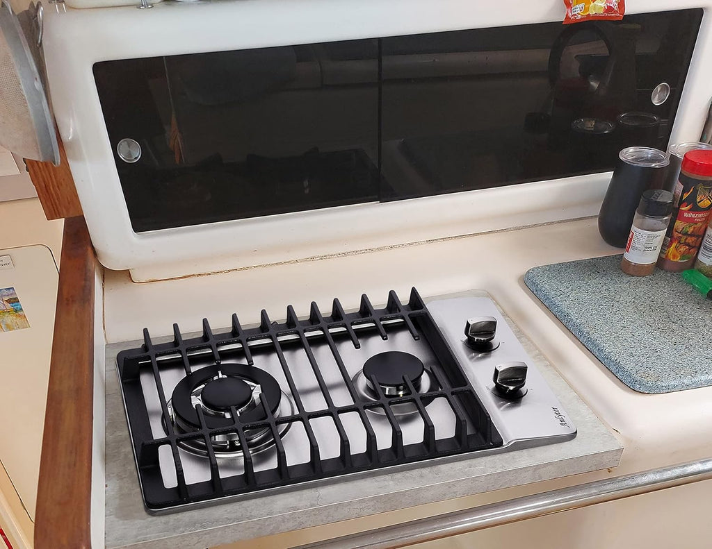 12 Inch Gas Cooktop, 2 Burners Built-in Gas Stovetop Stainless Steel Gas Stove Top LPG/NG Convertible Dual Fuel Sealed Gas Hob