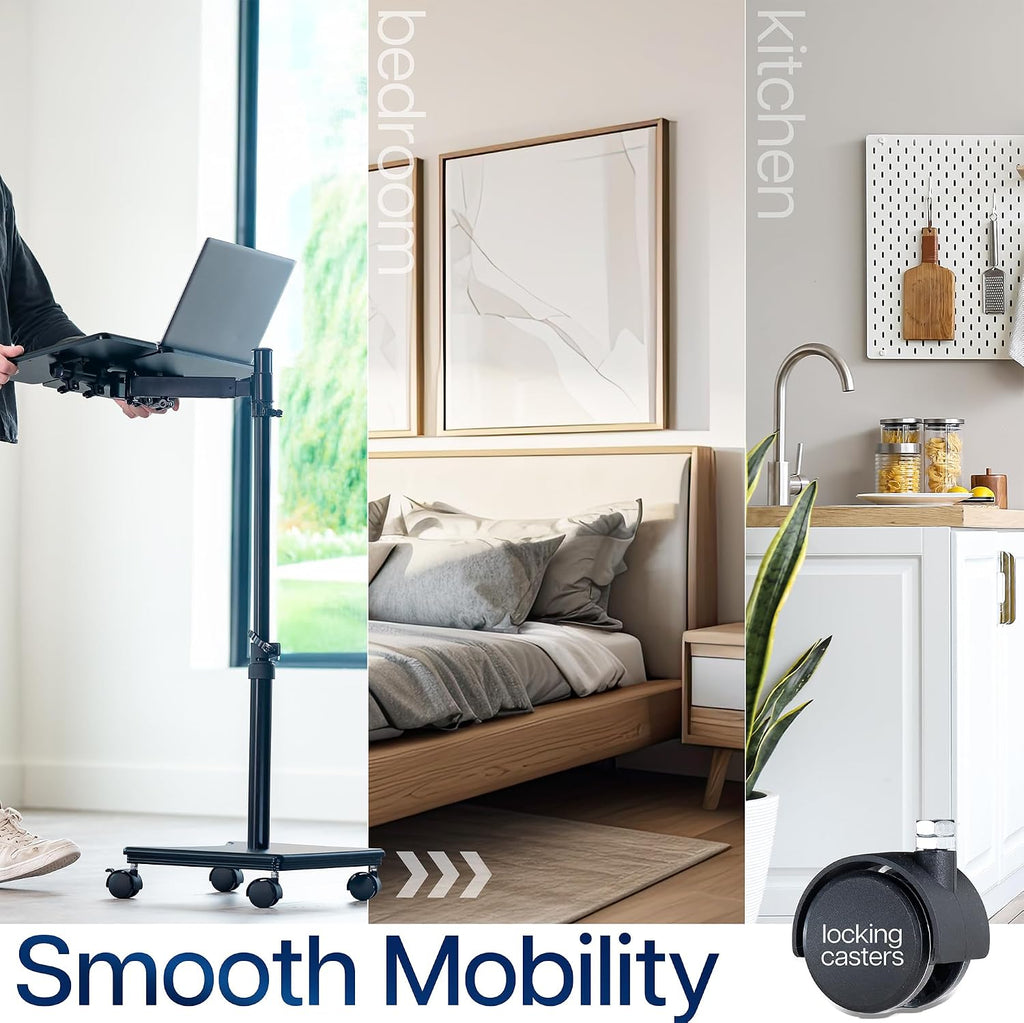 VIVO 15 x 12 inch Laptop Cart with Extension Arm, Over Sofa Rolling Tablet Stand with Adjustable Height and Tilt, Black, CART-H10L