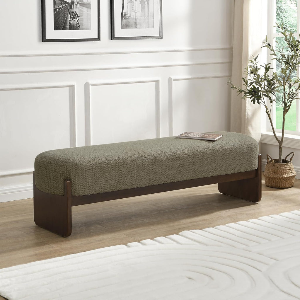 Christopher Knight Home Arden Minimalist Loop Yarn Fabric Dining Bench, Wooden Entryway Ottoman Bench, Modern Living Room Sofa Ottoman Footrest, Bedroom End of Bed Bench, Dark Green+Brown