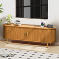 DHH 63 Inch Mid Century Modern TV Stand with Power Outlet for TVs up to 70 Inch, Entertainment Center with Storage and Adjustable Shelves, Media Console with Sliding Doors for Living Room(Yellow)