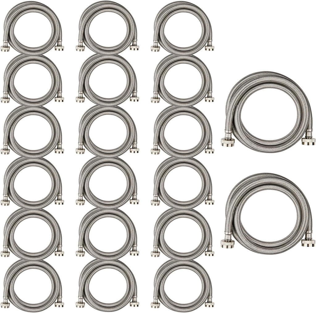 20 Pack Foskan 4FT Stainless Steel Braided Washing Machine Hose,Burst Proof PVC Core for Hot and Cold Water Supply Lines (4FT)