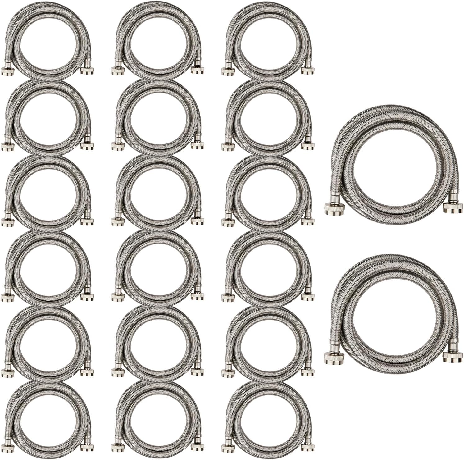 20 Pack Foskan 4FT Stainless Steel Braided Washing Machine Hose,Burst Proof PVC Core for Hot and Cold Water Supply Lines (4FT)